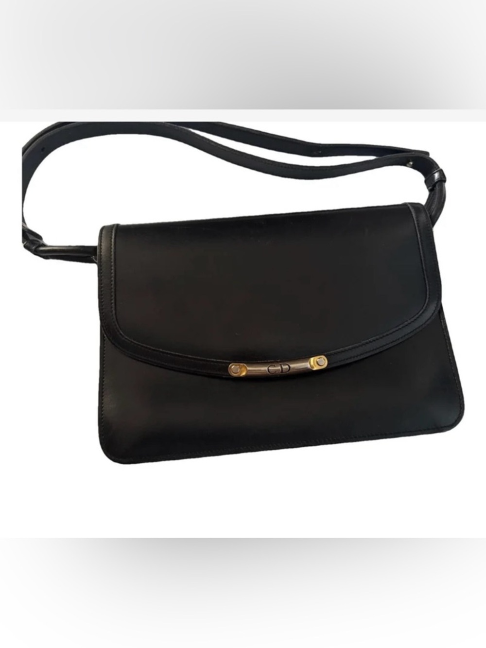VINTAGE Authentic Christian Dior Black Leather Bag with Gold/silver Accent